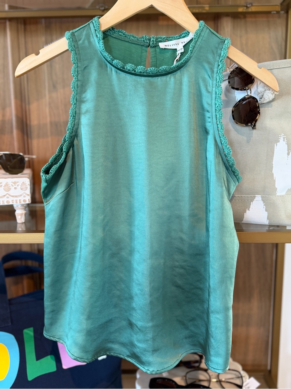 MELISSA NEPTON Teal Satin Lace-Trim Sleeveless Shell